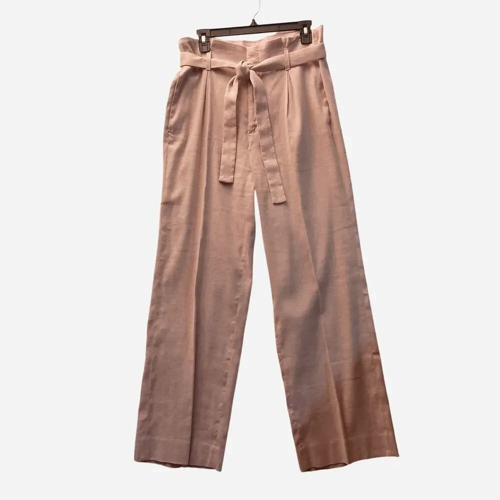 Banana Republic Linen Blend Pants High Waisted Sash Belt Front Pockets Ladies 10